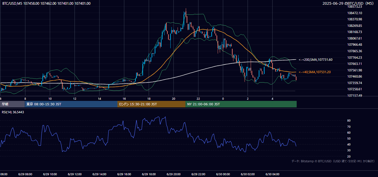 2025年6月29日（日） BTC/USD 5分足チャート