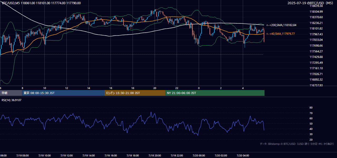 2025年7月19日(土) BTC/USD 5分足チャート