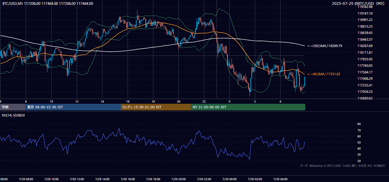 2025年7月29日(火) BTC/USD 5分足チャート