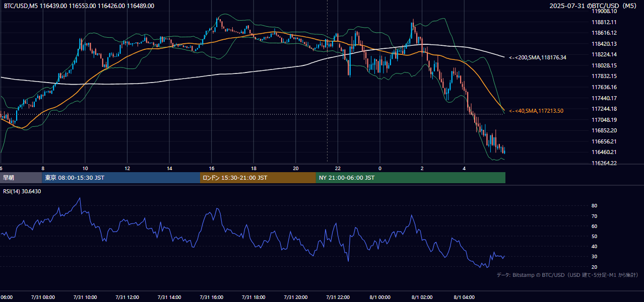 2025年7月31日（木） BTC/USD 5分足チャート