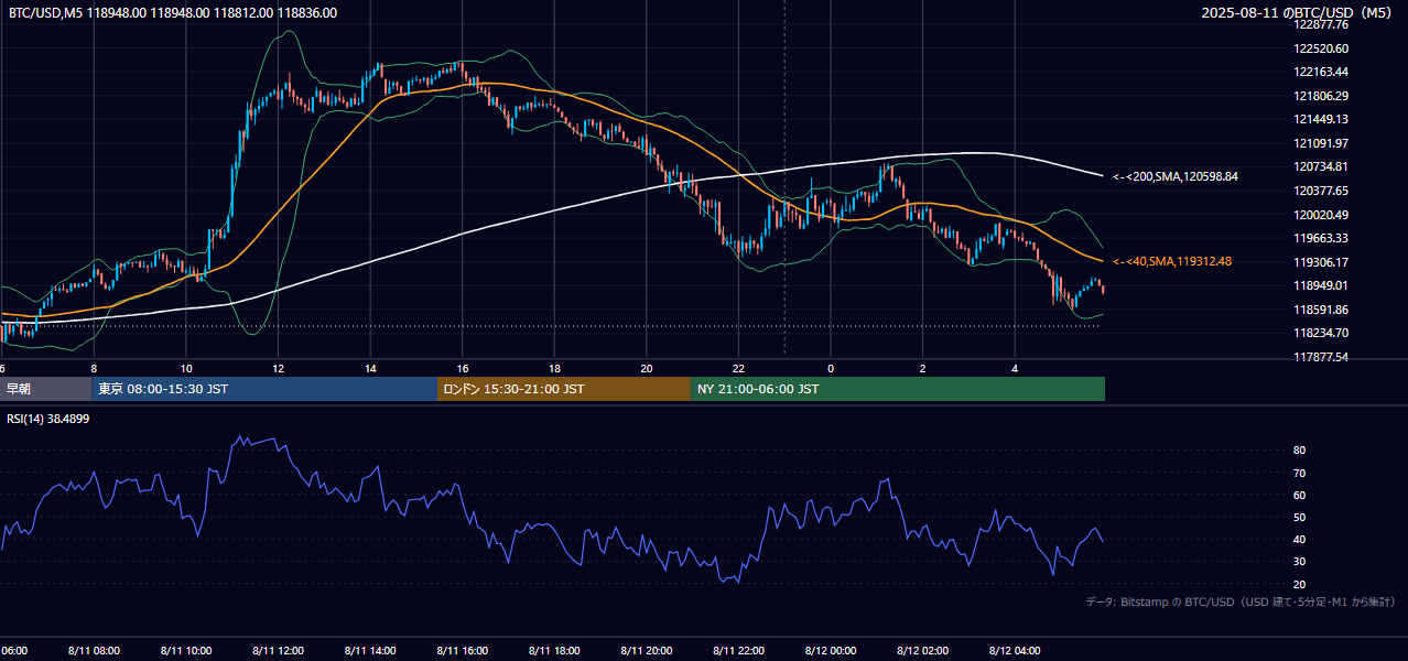 2025年8月11日(月) BTC/USD 5分足チャート