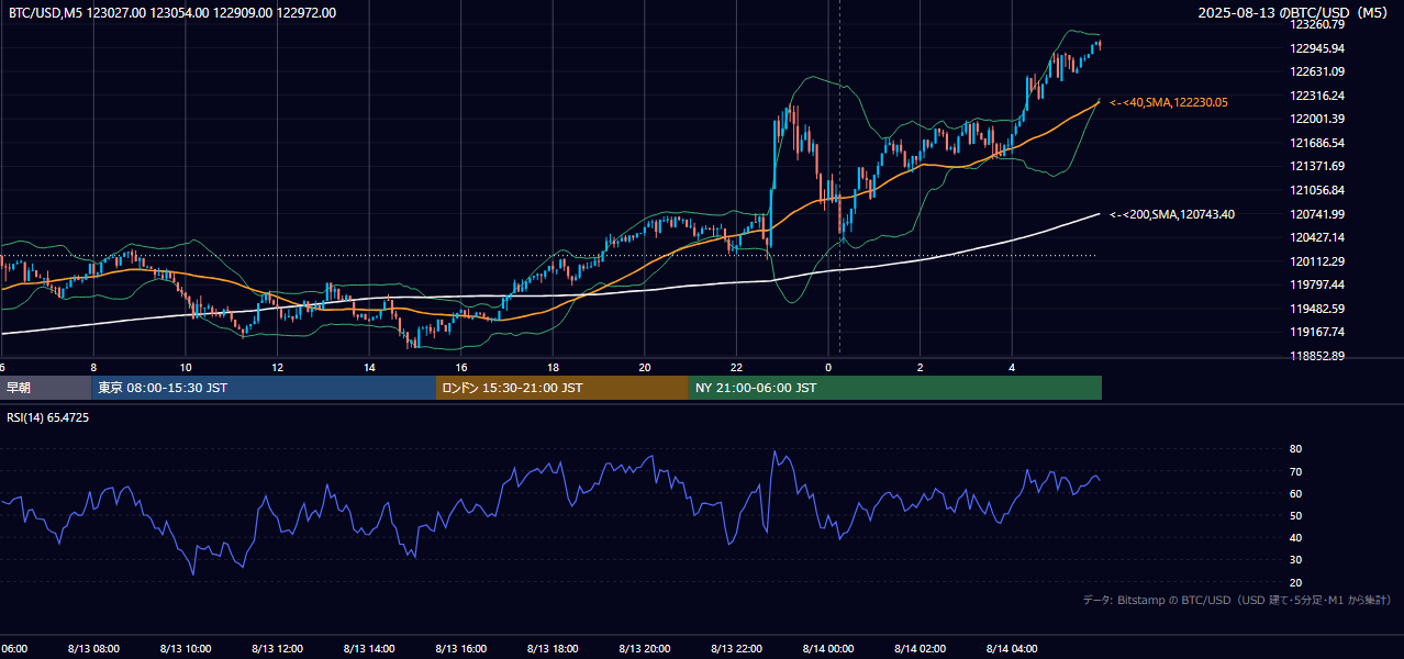 2025年8月13日(水) BTC/USD 5分足チャート