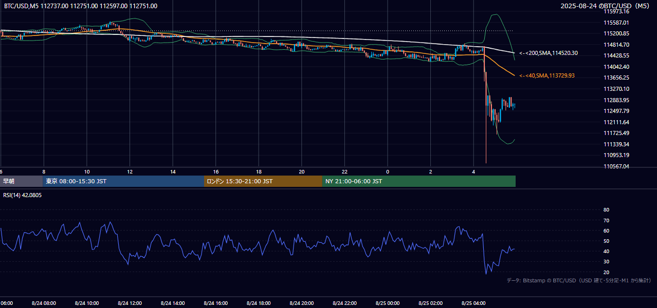 2025年8月24日（日） BTC/USD 5分足チャート