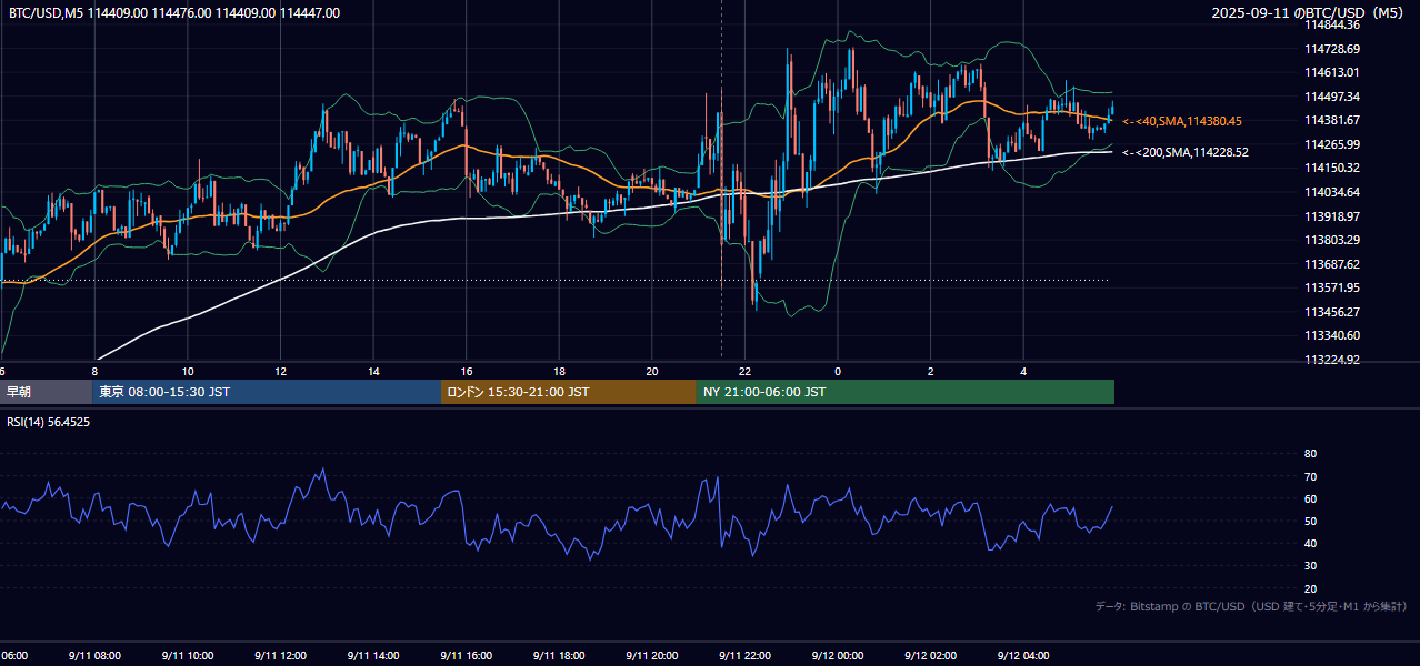2025年9月11日（木） BTC/USD 5分足チャート