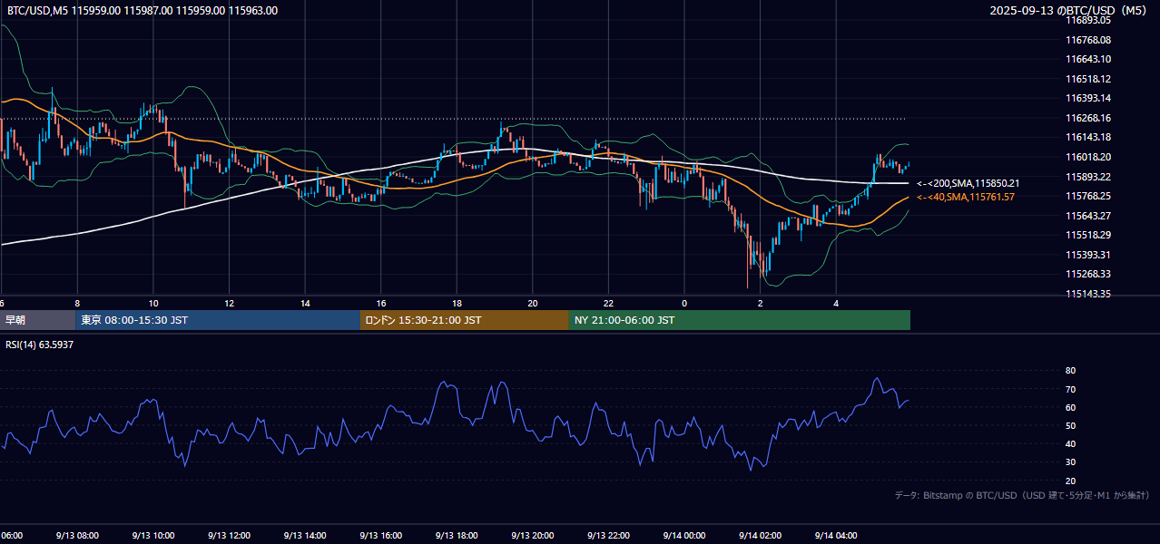 2025年9月13日(土) BTC/USD 5分足チャート