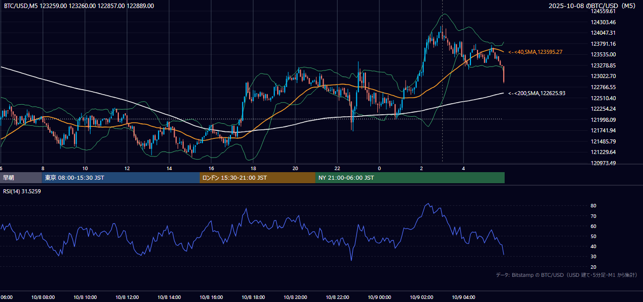 2025年10月8日（水） BTC/USD 5分足チャート