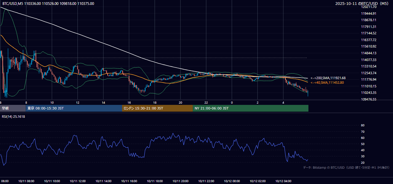 2025年10月11日(土) BTC/USD 5分足チャート