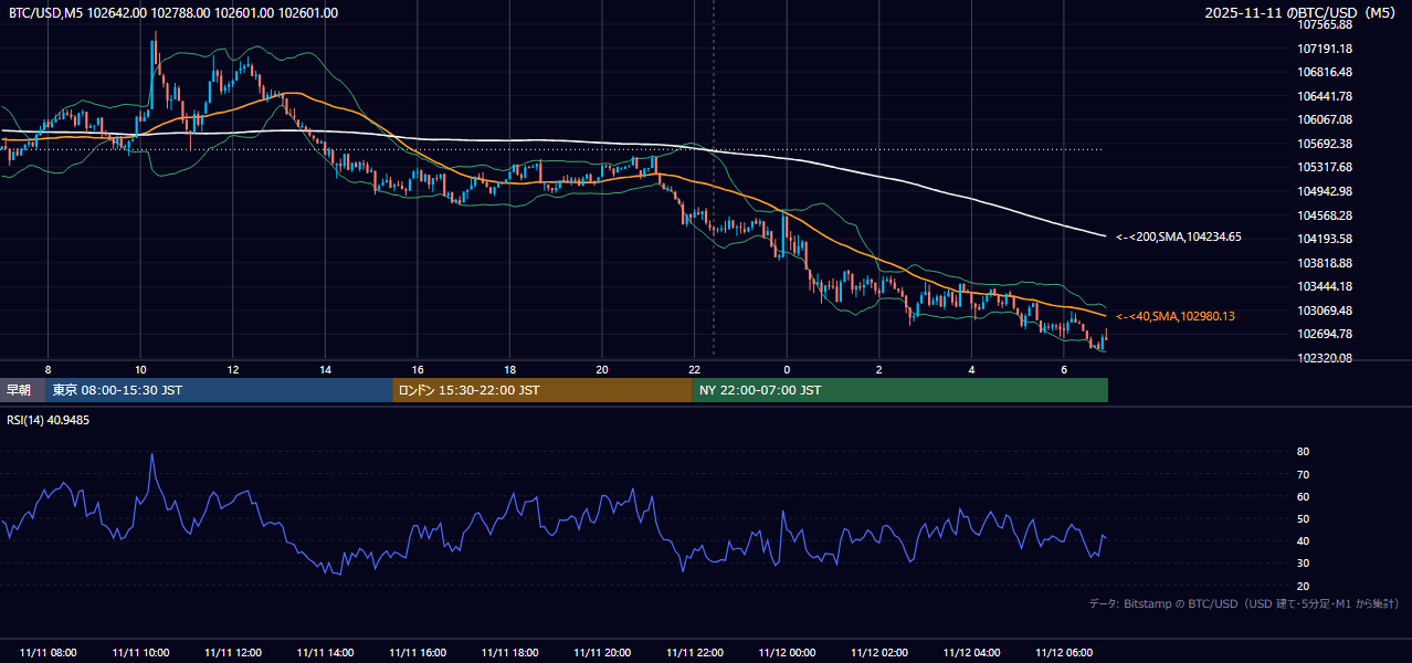 2025年11月11日(火) BTC/USD 5分足チャート
