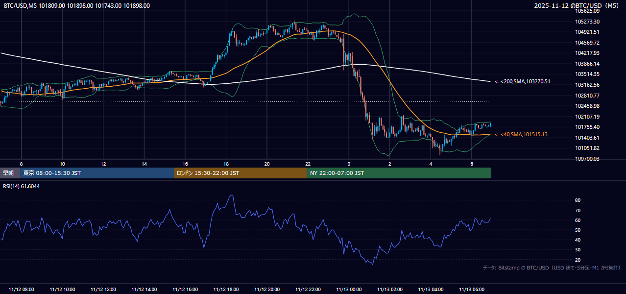 2025年11月12日(水) BTC/USD 5分足チャート