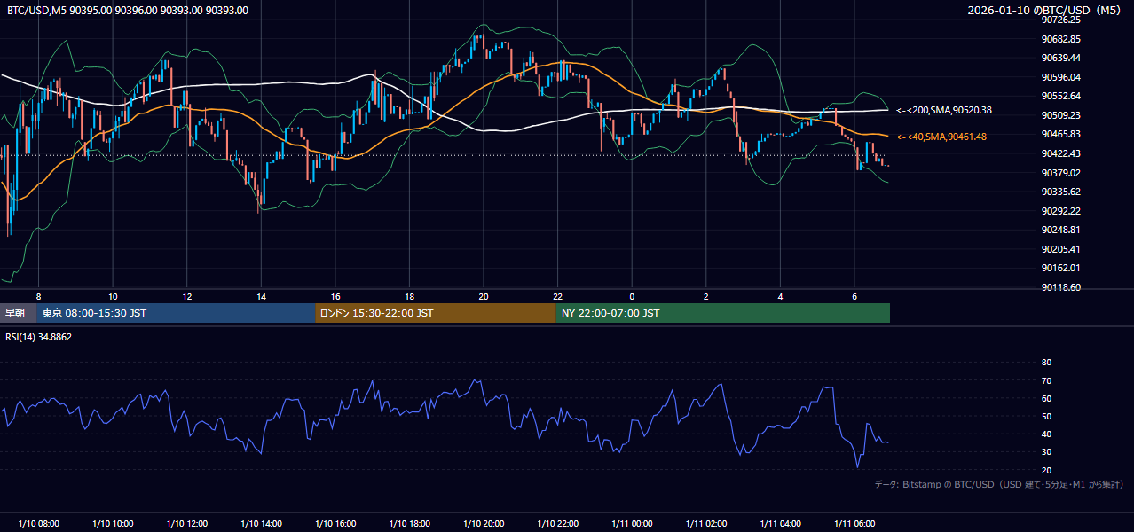2026年1月10日(土) BTC/USD 5分足チャート