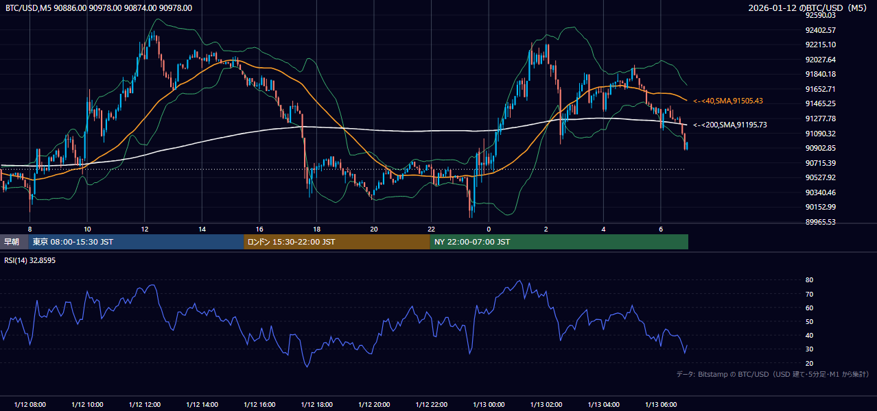 2026年1月12日(月) BTC/USD 5分足チャート