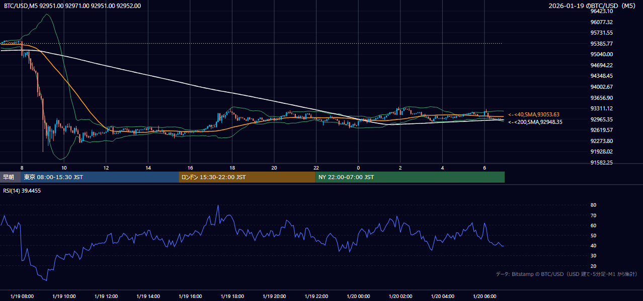 2026年1月19日（月） BTC/USD 5分足チャート