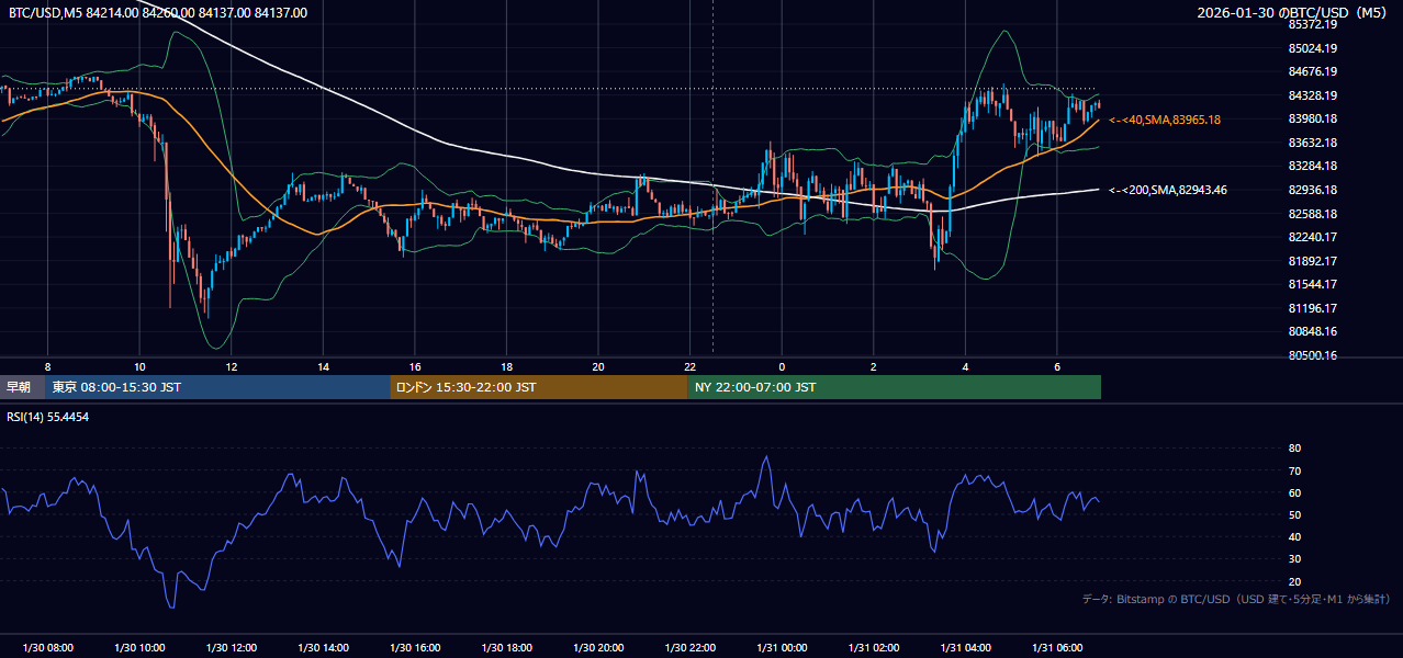 2026年1月30日（金） BTC/USD 5分足チャート