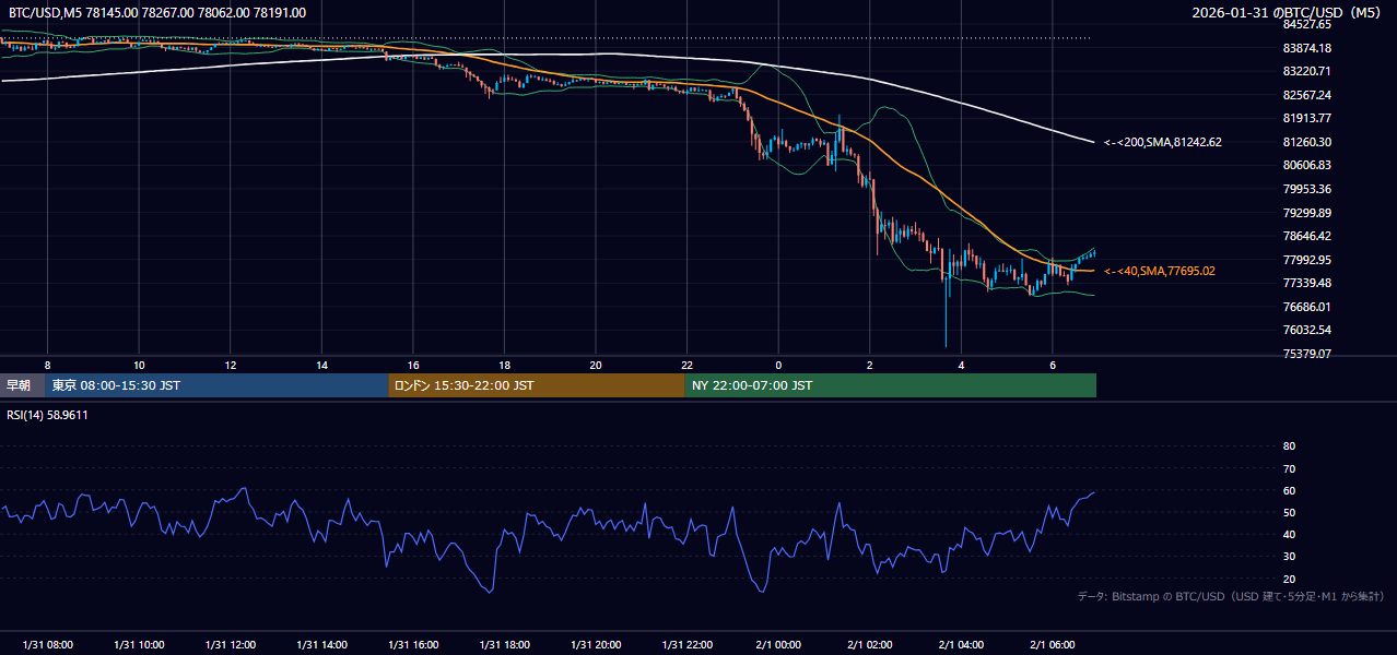 2026年1月31日（土） BTC/USD 5分足チャート