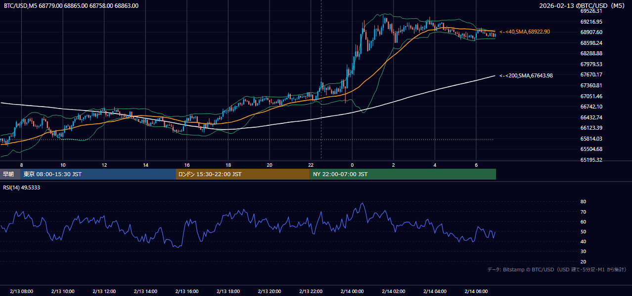 2026年2月13日（金） BTC/USD 5分足チャート