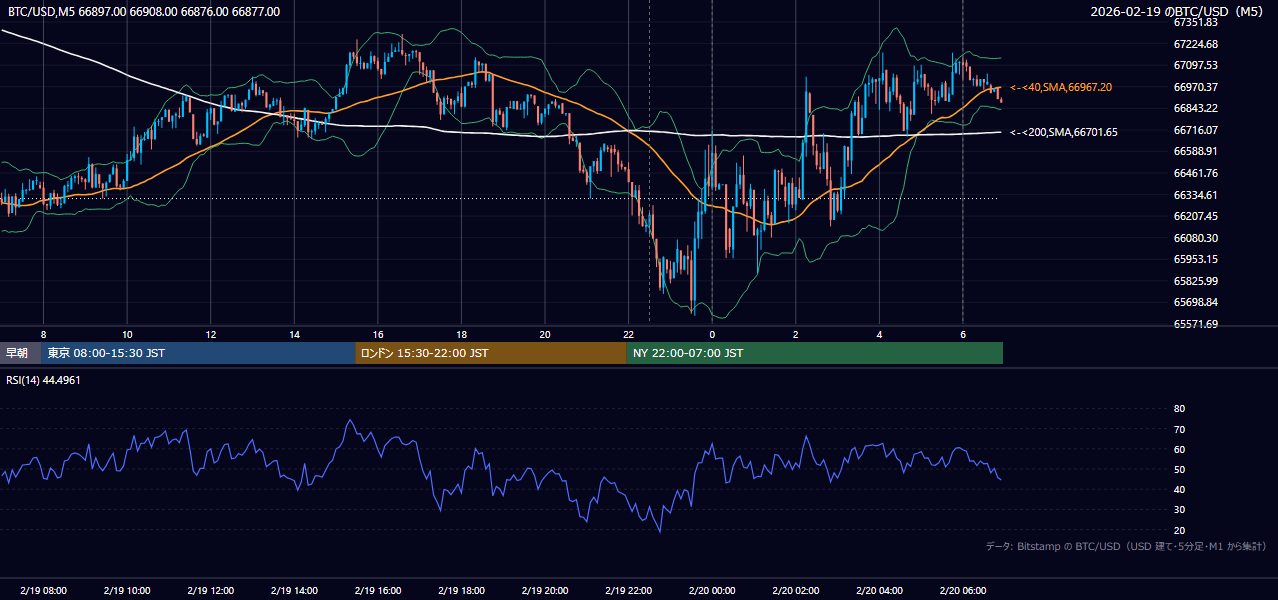2026年2月19日（木） BTC/USD 5分足チャート