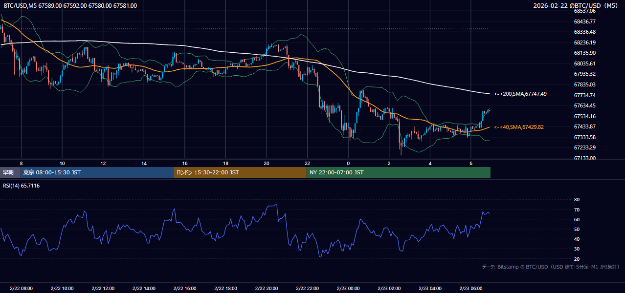 2026年2月22日（日） BTC/USD 5分足チャート