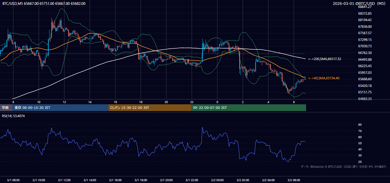 2026年3月1日(日) BTC/USD 5分足チャート