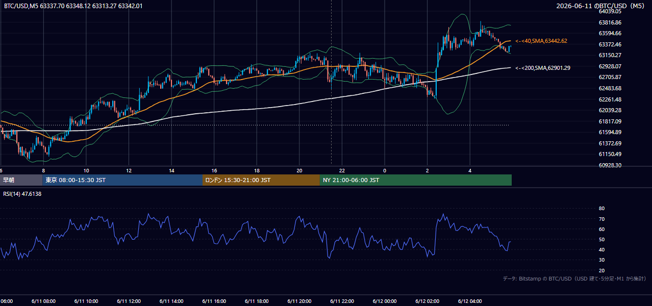 2026年6月11日（木） BTC/USD 5分足チャート