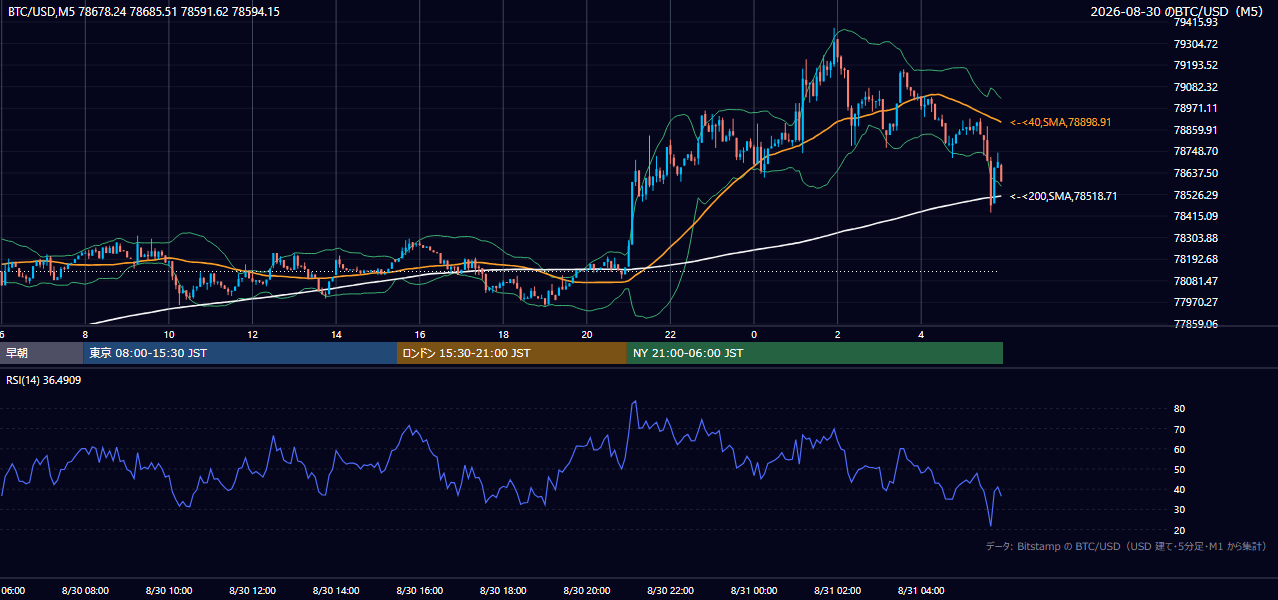 2026年8月30日（日） BTC/USD 5分足チャート