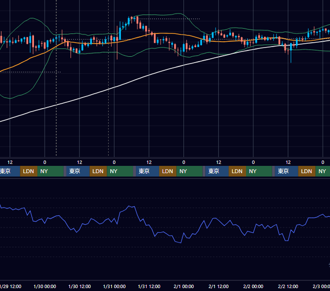 2020年1月27日（月）〜2月2日（日） BTC/USD 1時間足チャート
