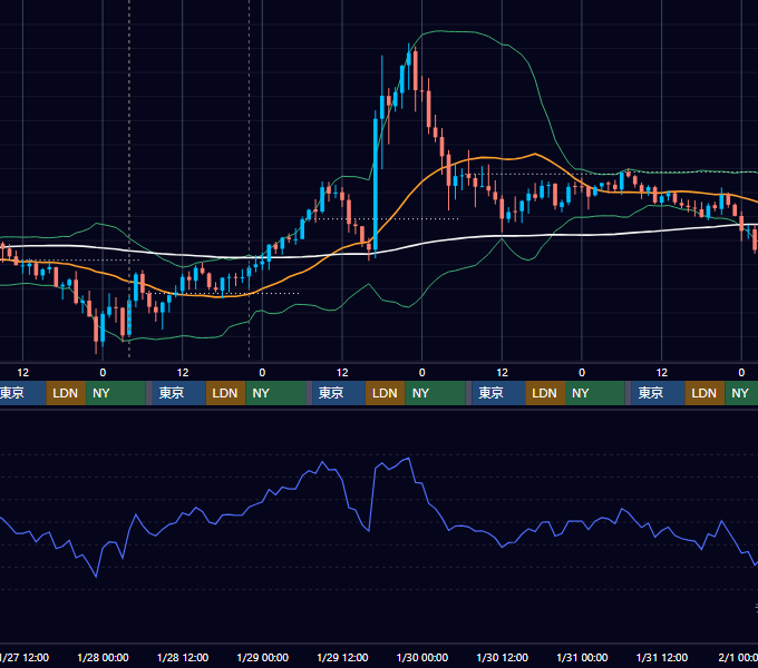 2021年1月25日（月）〜1月31日（日） BTC/USD 1時間足チャート