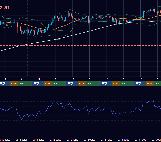 2021年2月8日（月）〜2月14日（日） BTC/USD 1時間足チャート