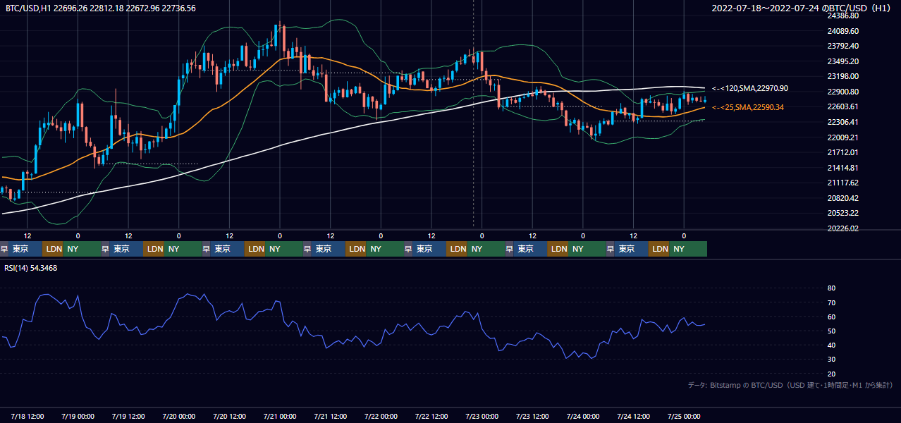 2022年7月18日(月)〜7月24日(日) BTC/USD 1時間足チャート