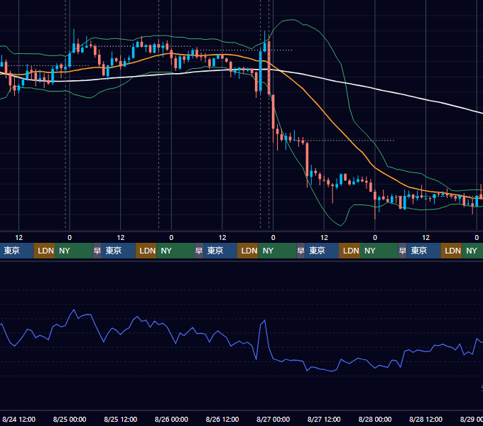 2022年8月22日（月）〜8月28日（日） BTC/USD 1時間足チャート