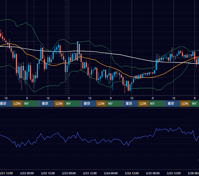 2024年2月19日（月）〜2月25日（日） BTC/USD 1時間足チャート