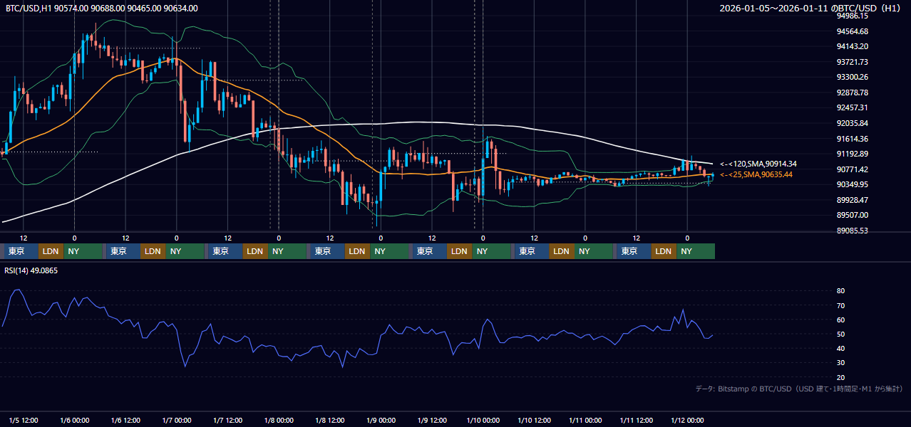 2026年1月5日(月)〜1月11日(日) BTC/USD 1時間足チャート