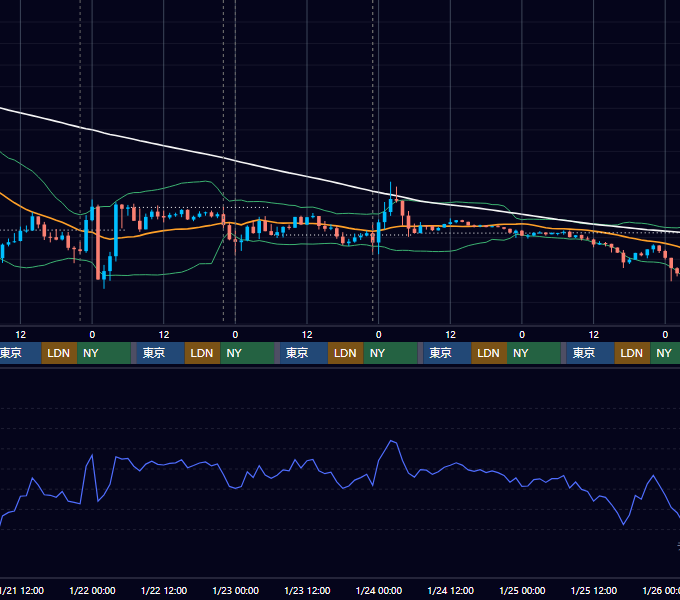 2026年1月19日（月）〜1月25日（日） BTC/USD 1時間足チャート