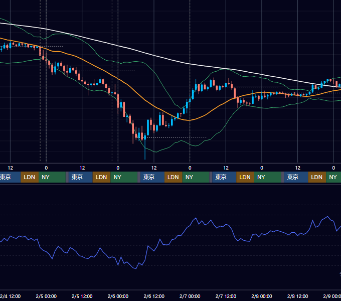 2026年2月2日（月）〜2月8日（日） BTC/USD 1時間足チャート