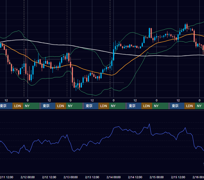 2026年2月9日（月）〜2月15日（日） BTC/USD 1時間足チャート