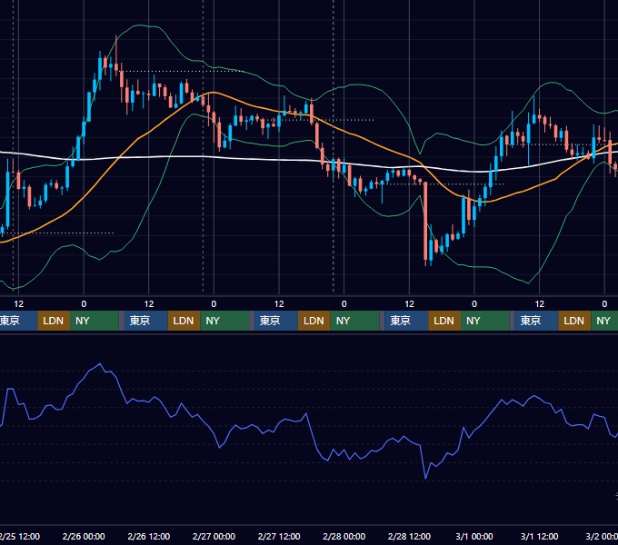 2026年2月23日（月）〜3月1日（日） BTC/USD 1時間足チャート